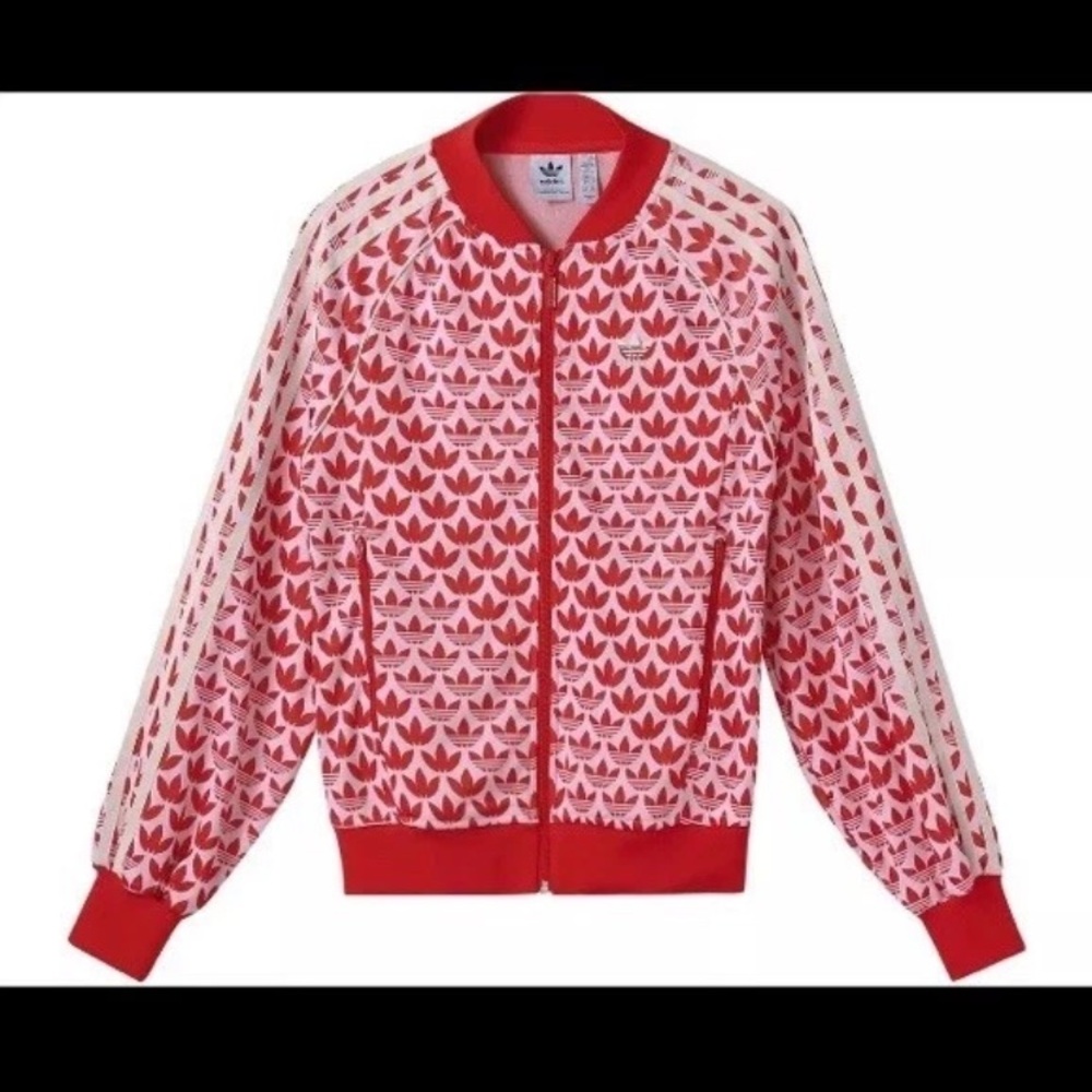 Adidas Pink and White Graphic Jacket